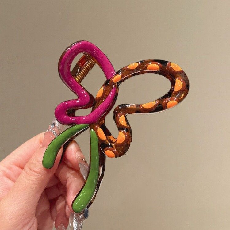 高級感撞色波點蝴蝶結抓夾髮夾