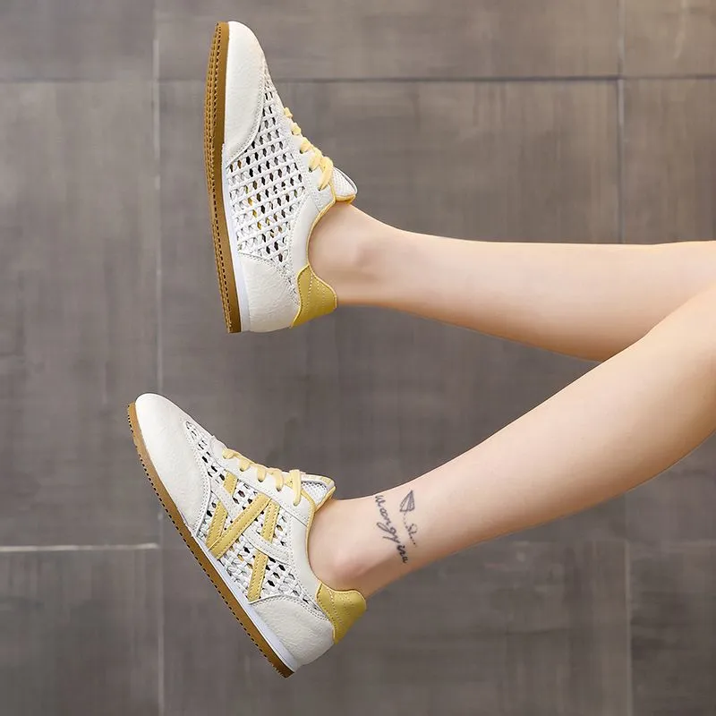 透氣網面阿甘鞋鏤空編織運動休閒小白鞋-lululam