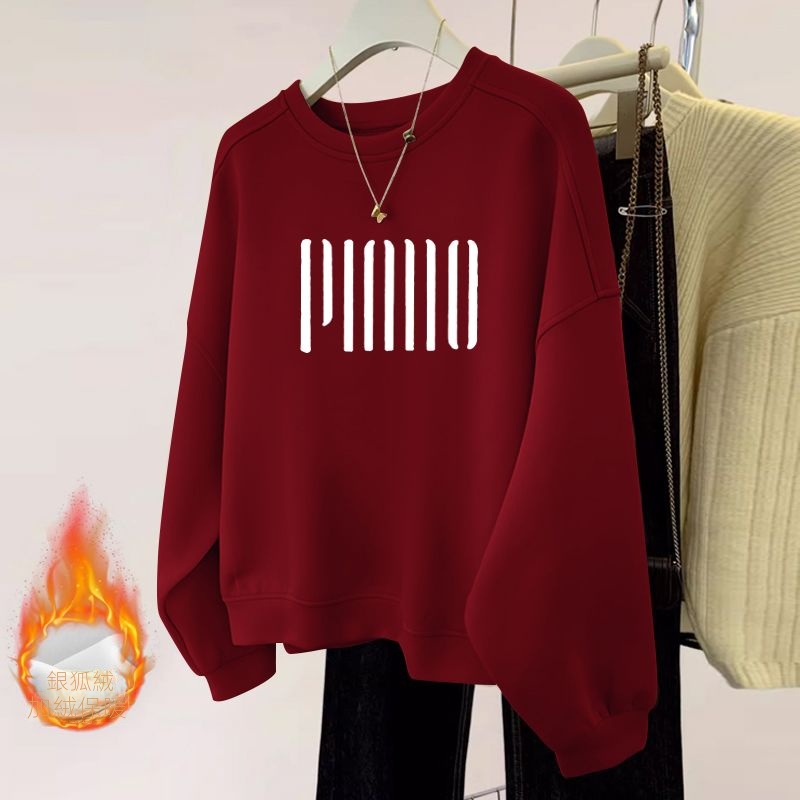 薄款/刷毛休閒圓領寬鬆顯瘦長袖T恤