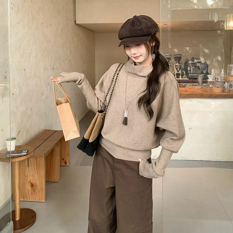 百搭高領蝙蝠袖收腰顯瘦打底針織衫