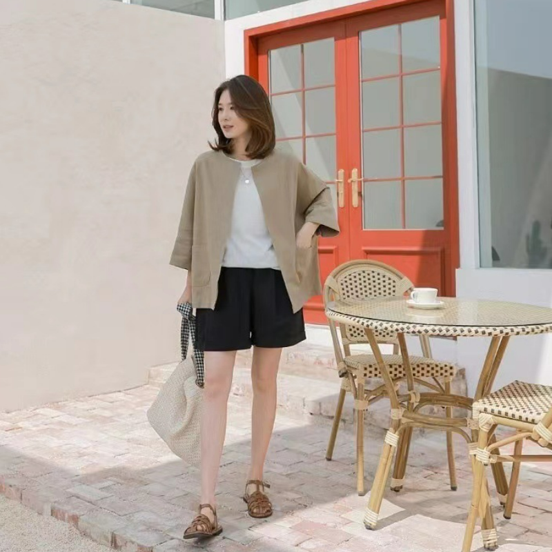 氣質優雅簡約寬松舒適七分袖薄款短外套-lululam