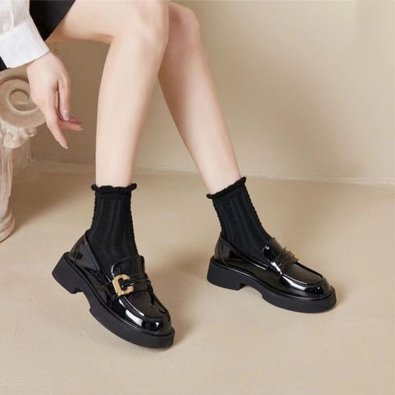 英倫風復古百搭厚底樂福鞋小皮鞋圓頭單鞋-lululam