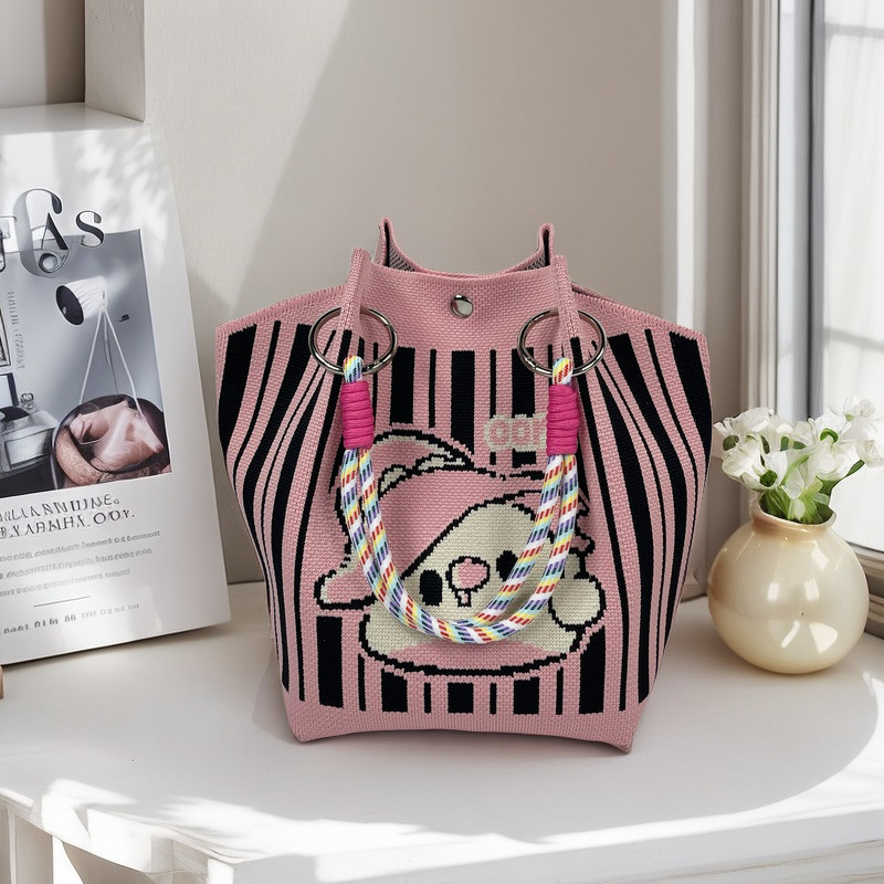 編織單肩包百搭休閒包針織托特包手提包-lululam