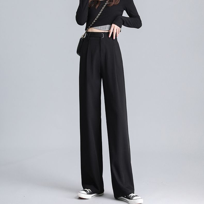 高腰垂感梨型休閒直筒西裝闊腿褲-lululam
