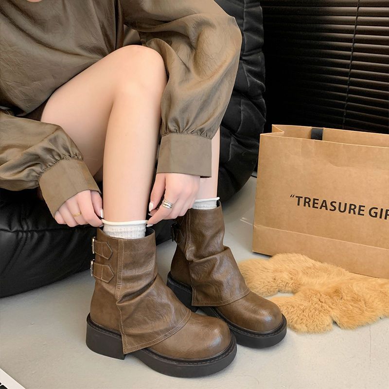 英倫風美拉德短靴西部厚底褲管靴馬丁靴-lululam