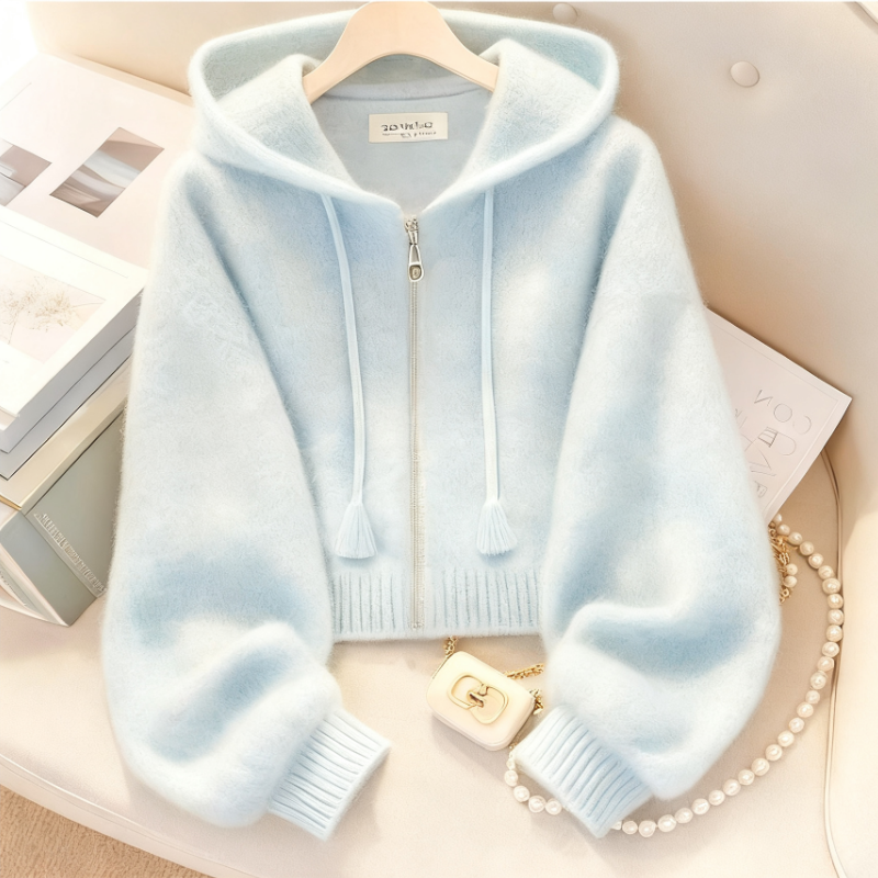 多巴胺慵懶風高級感連帽針織毛衣開衫