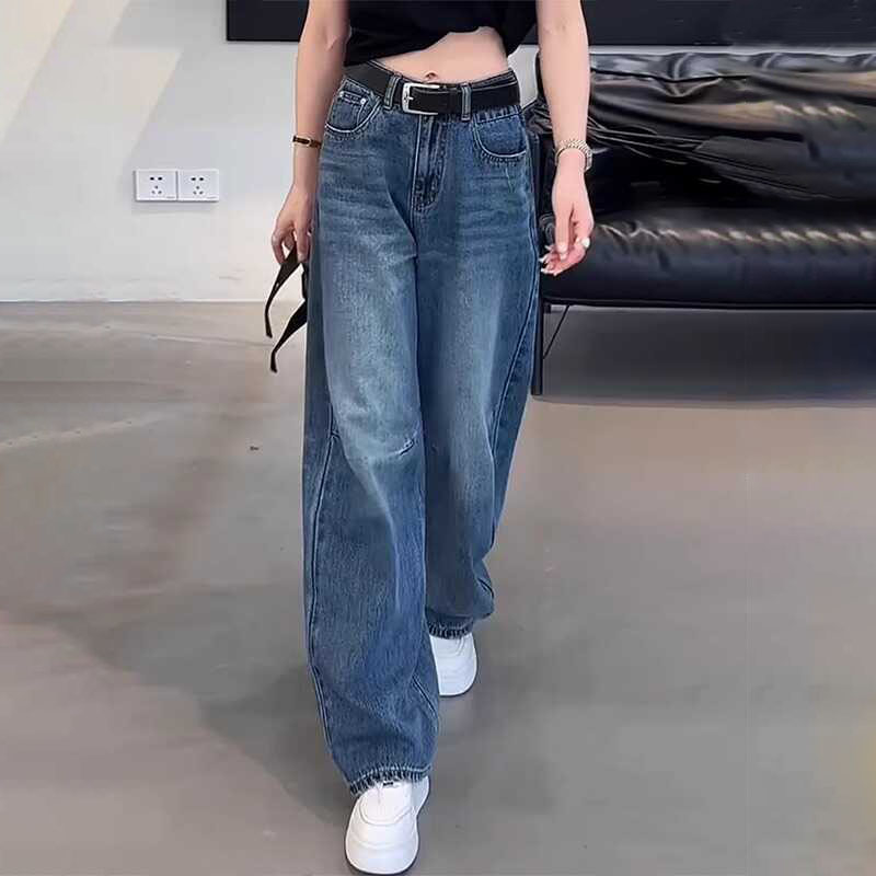 時尚小眾梨型身材顯瘦大碼闊腿牛仔褲-lululam