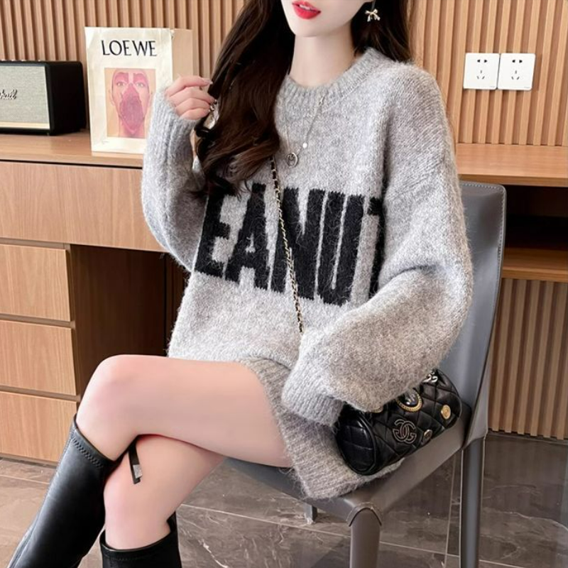 慵懶風寬鬆洋氣中長版針織毛衣