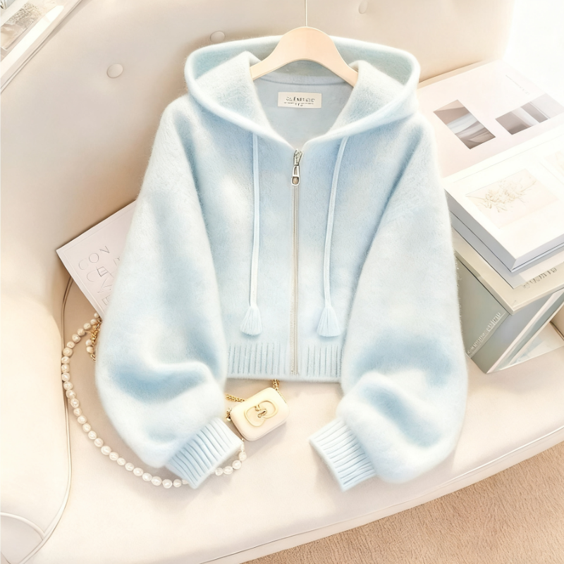 多巴胺慵懶風高級感連帽針織毛衣開衫