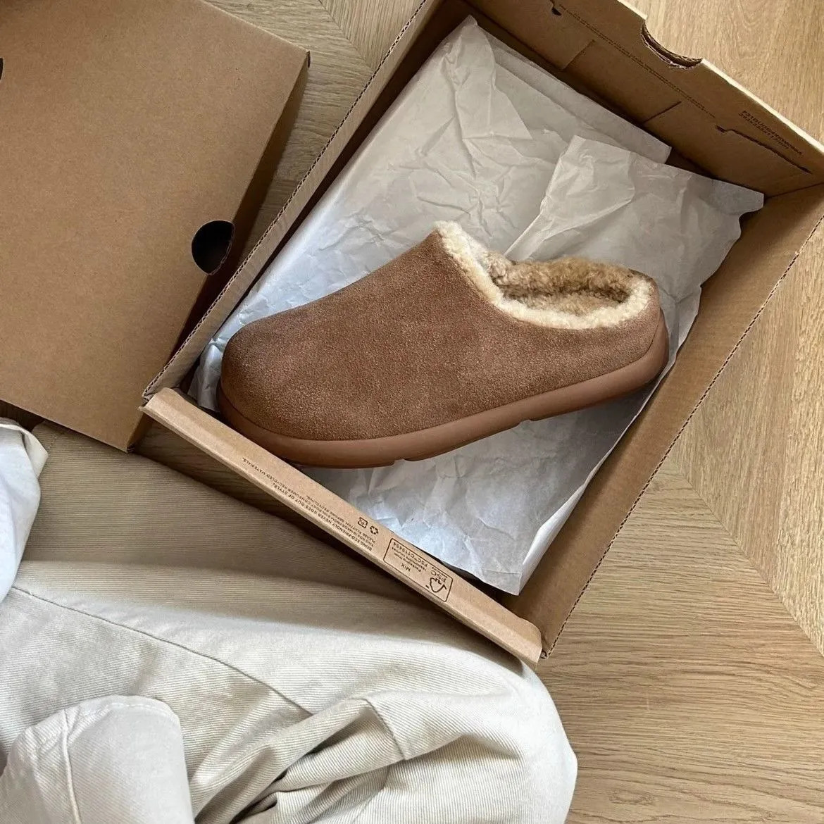 皮毛一體外穿厚底刷毛包頭勃肯鞋