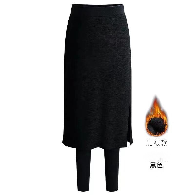 休閒簡約百搭外穿加絨/薄款假兩件裙褲-lululam