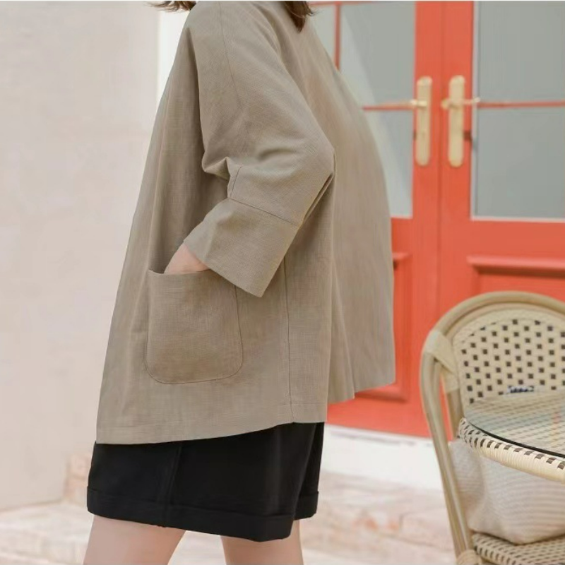 氣質優雅簡約寬松舒適七分袖薄款短外套-lululam