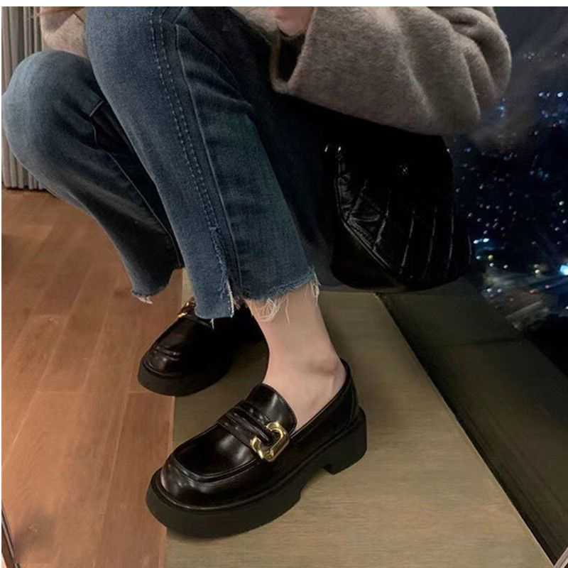 英倫風復古百搭厚底樂福鞋小皮鞋圓頭單鞋-lululam