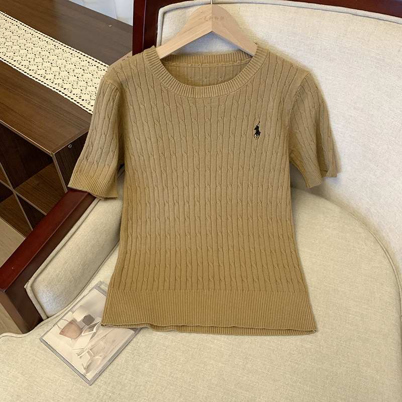 軟糯親膚小馬刺繡麻花針織衫百搭短袖