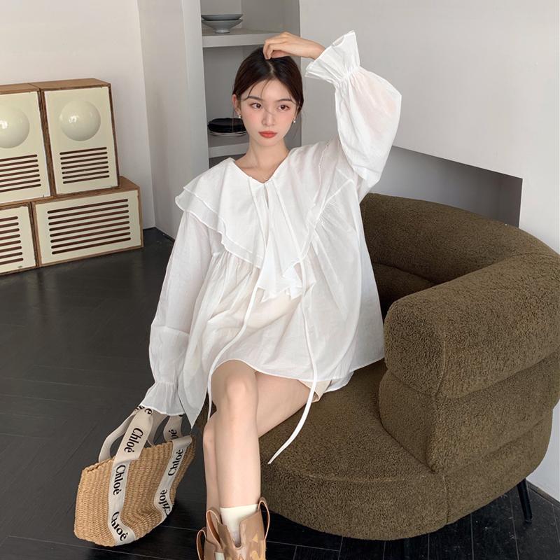 設計感大尺碼女裝防曬衣 中長版型 雙層領繫帶細節