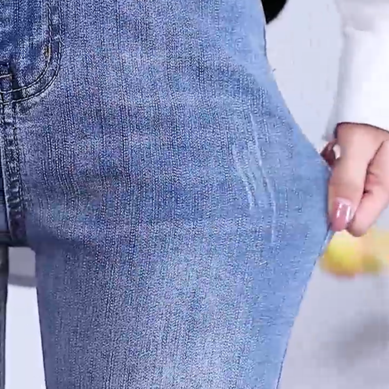 顯瘦高腰彈力緊身型破洞九分牛仔褲-lululam