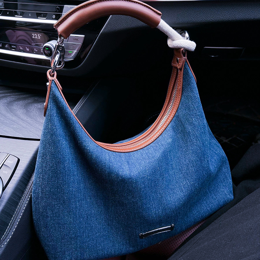 百搭復古高級感小眾牛仔腋下包單肩斜挎托特手提袋-lululam