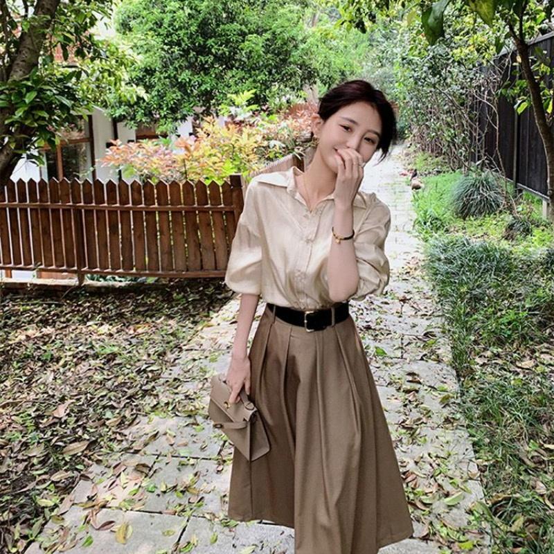 【單件/套裝】氣質通勤襯衫+輕熟半身裙兩件套裝-lululam