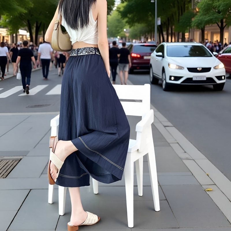 寬鬆薄款梨形身材垂感顯瘦爆款牛仔裙褲-lululam