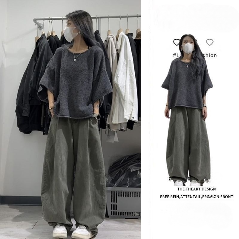 【單品/套裝】韓版寬鬆短袖潮流休閒褲兩件套裝-lululam