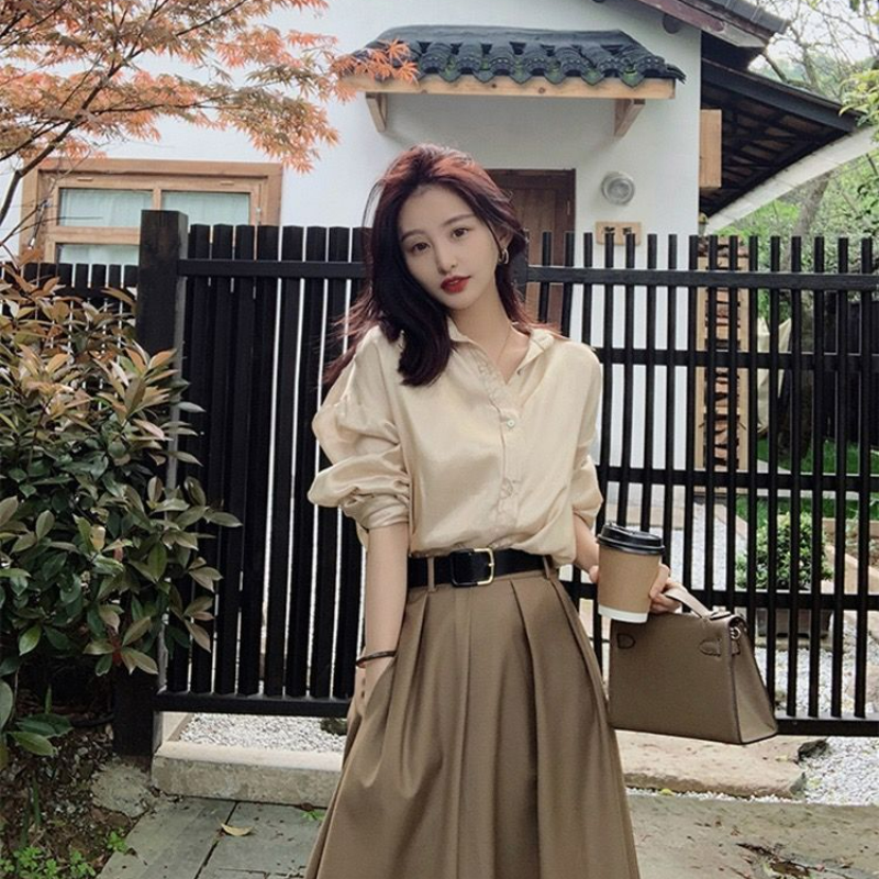【單件/套裝】氣質通勤襯衫+輕熟半身裙兩件套裝-lululam