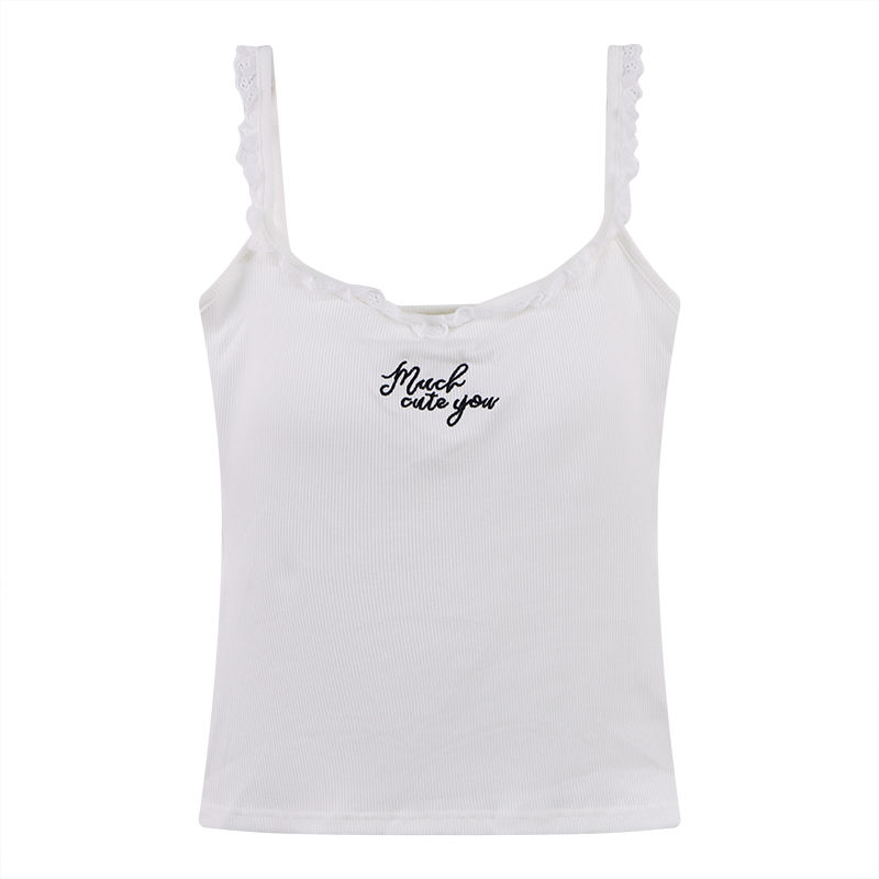 純欲蕾絲刺繡帶胸墊美背設計感顯瘦吊帶背心-lululam