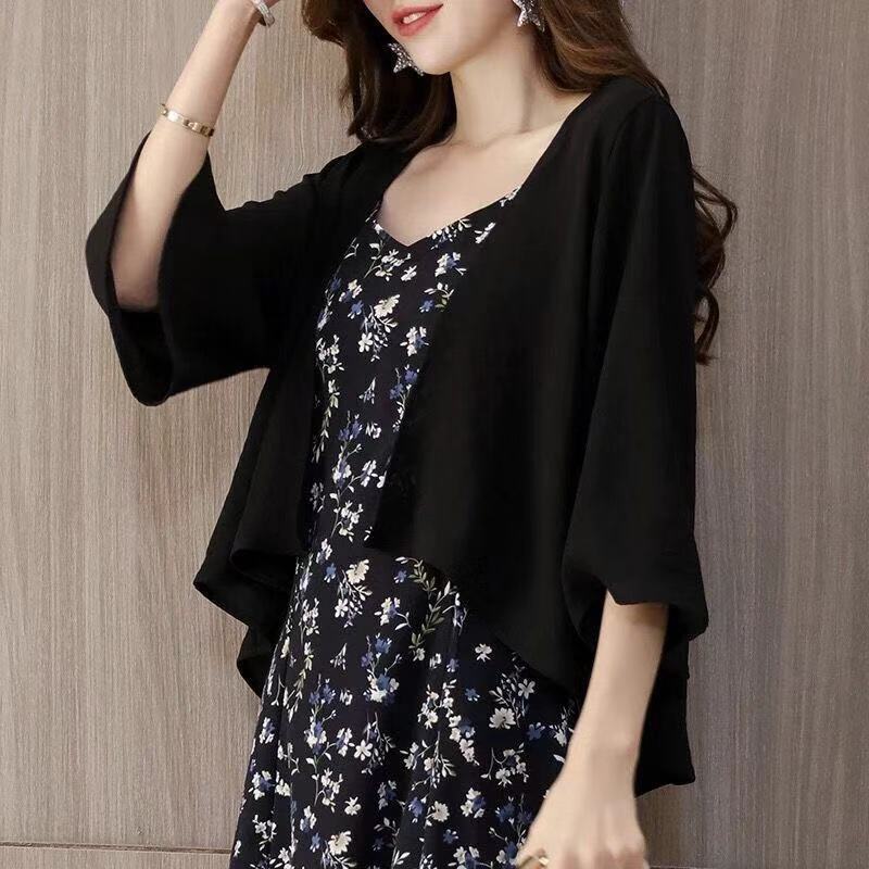 雪紡披肩時尚寬鬆百搭防曬空調開衫-lululam