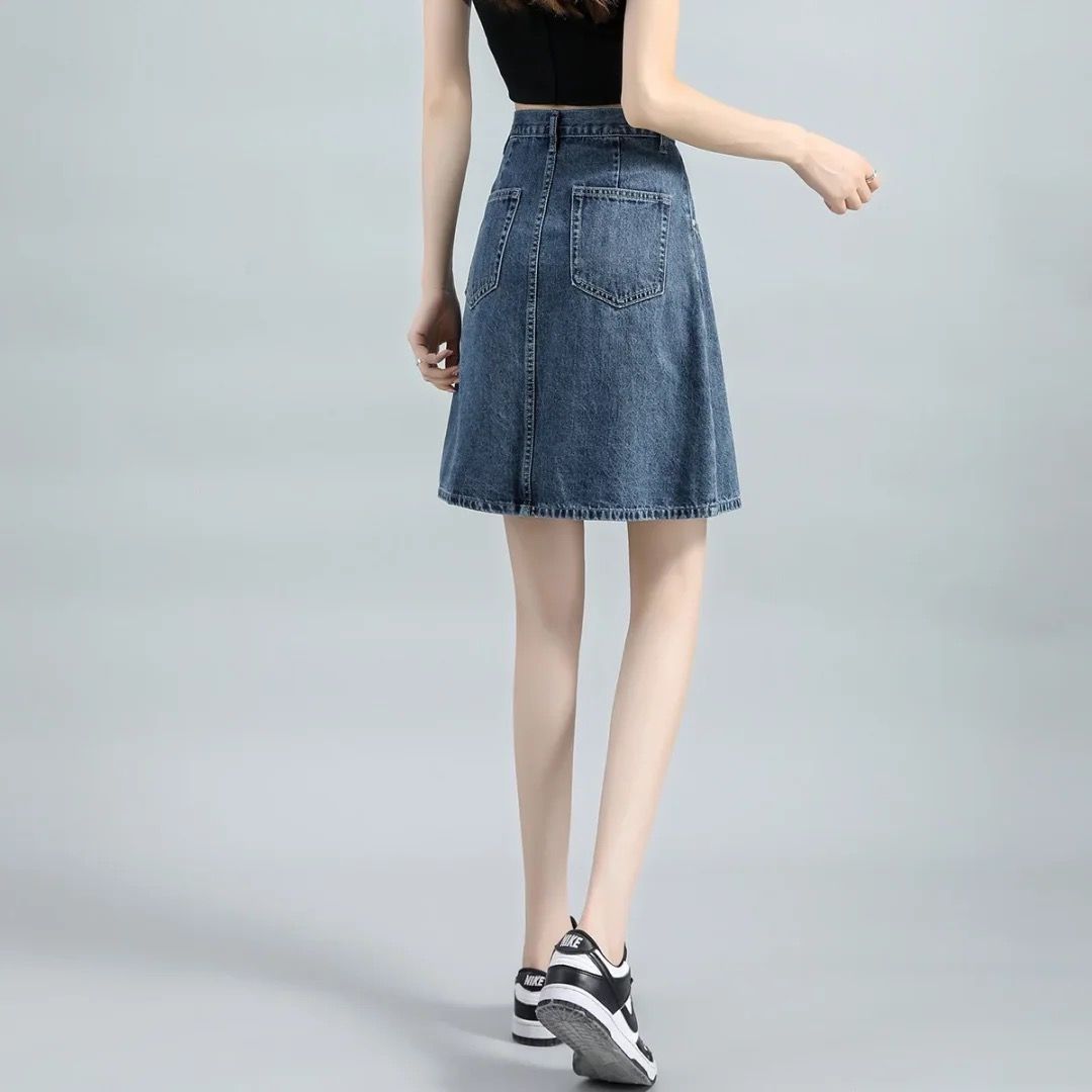 美式復古高腰梨形顯瘦牛仔半身裙