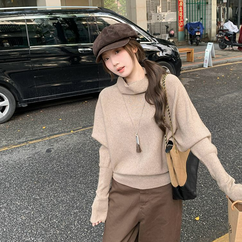 百搭高領蝙蝠袖收腰顯瘦打底針織衫