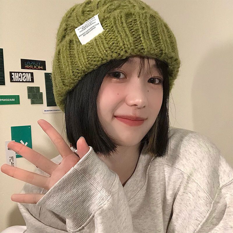 8色ins潮流顯臉小百搭粗針織麻花毛線帽子-lululam