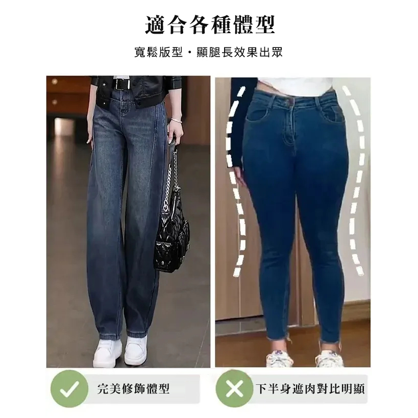 顯瘦復古高腰彎刀褲香蕉褲闊腿寬鬆牛仔褲-lululam