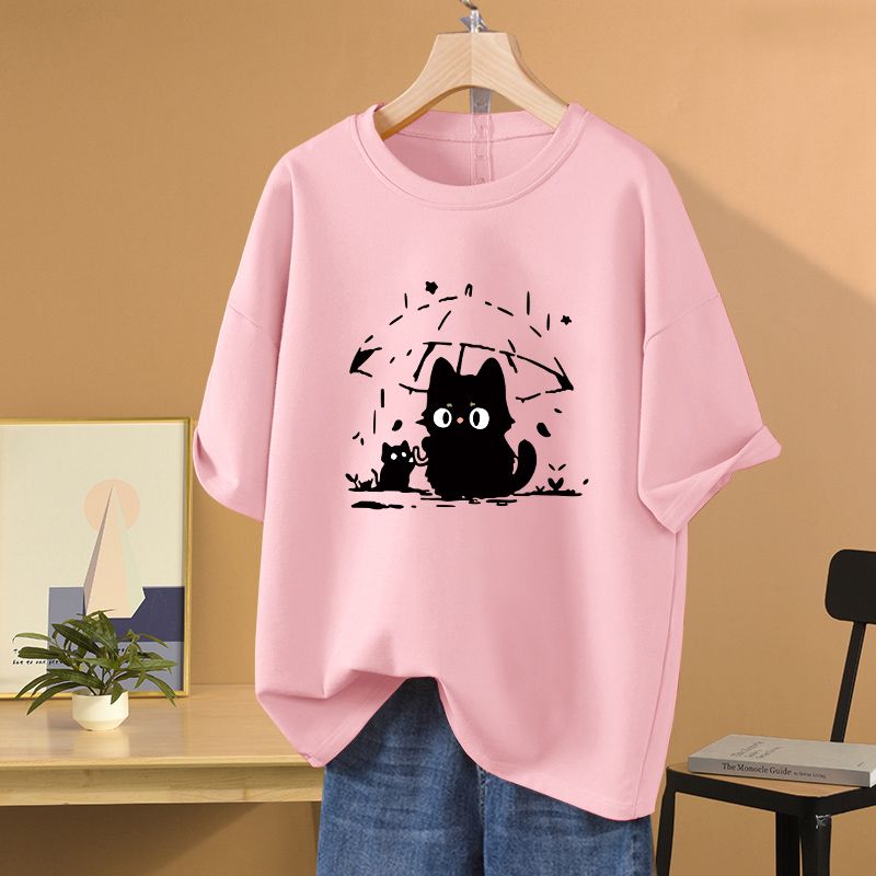 純棉寬鬆休閒顯瘦貓咪印花短袖t恤