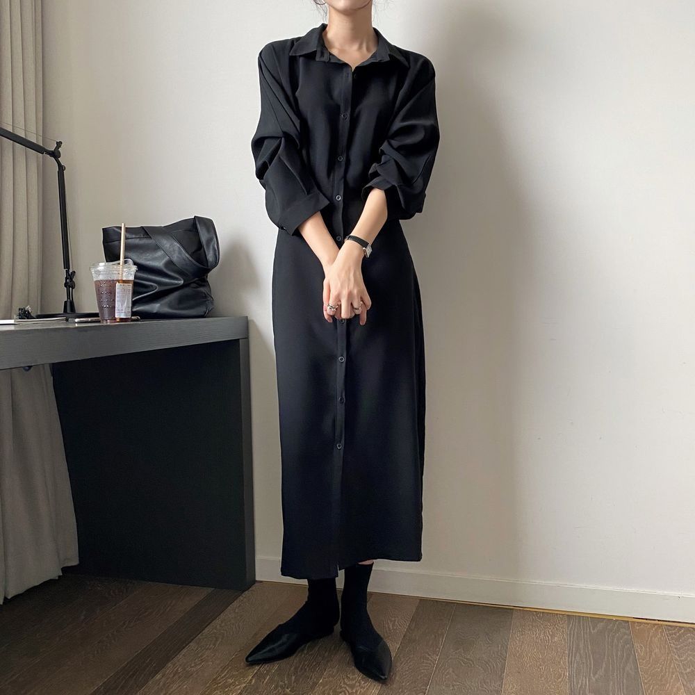 法式收腰顯瘦氣質超仙森系寬鬆洋裝-lululam