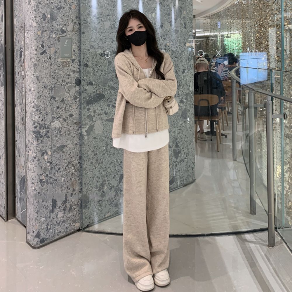 【單件/套裝】休閒假兩件衛衣+寬鬆闊腿褲兩件套裝-lululam