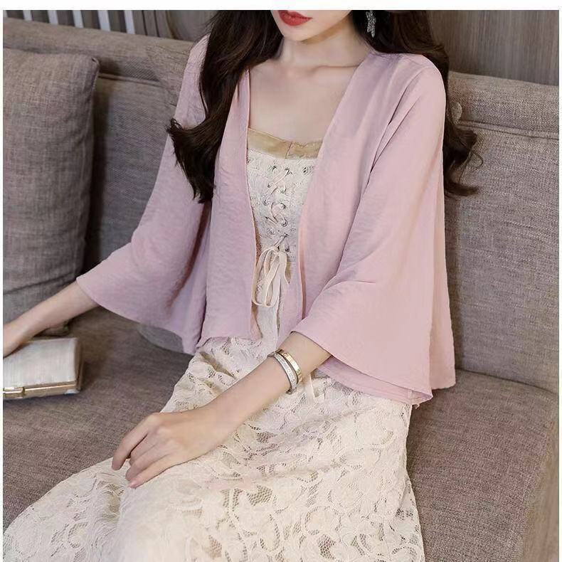 雪紡披肩時尚寬鬆百搭防曬空調開衫-lululam