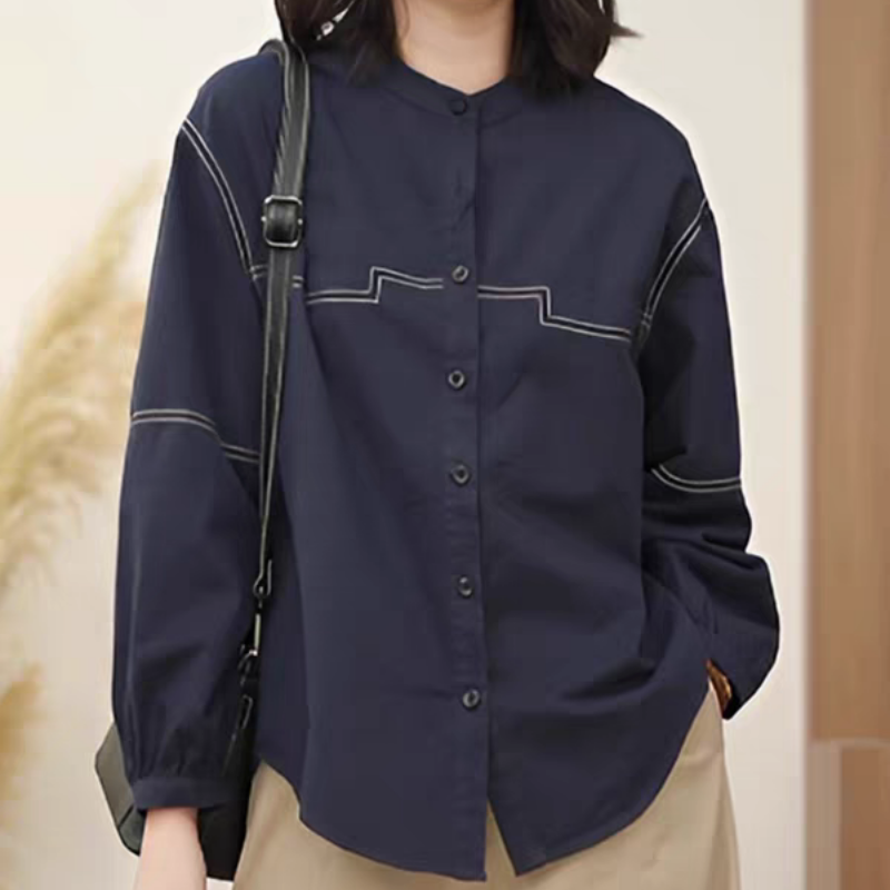 時尚明線設計顯瘦洋氣減齡休閑長袖襯衫-lululam