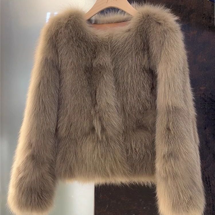 仿狐狸毛韓版皮草短款毛毛圓領外套