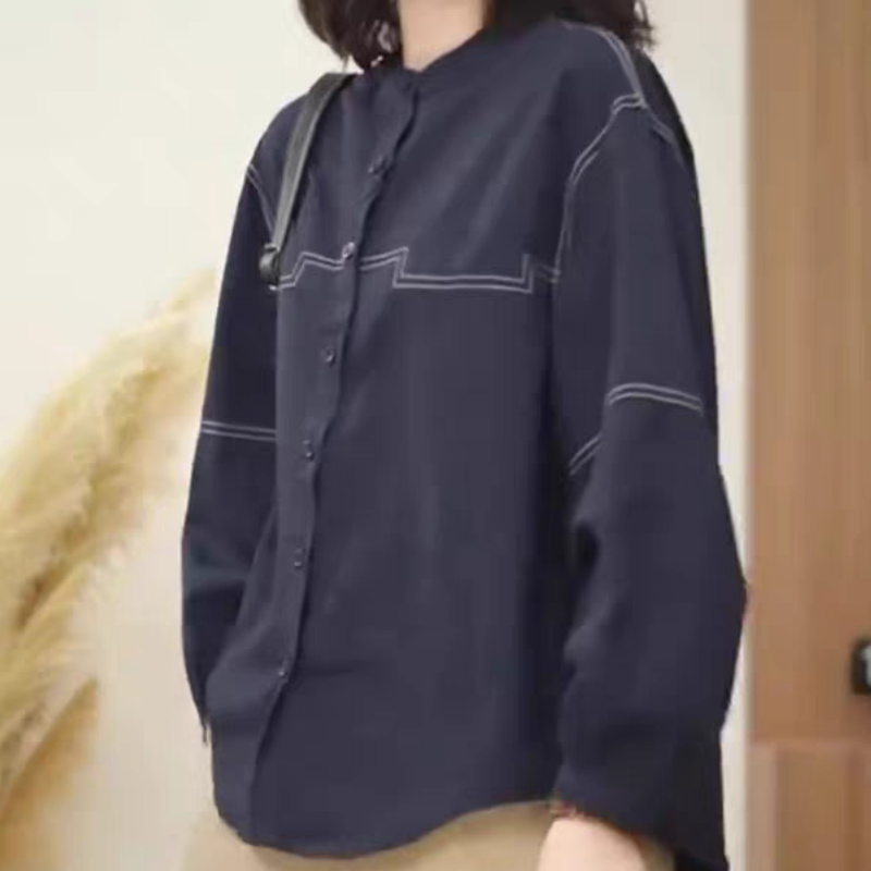 時尚明線設計顯瘦洋氣減齡休閑長袖襯衫-lululam