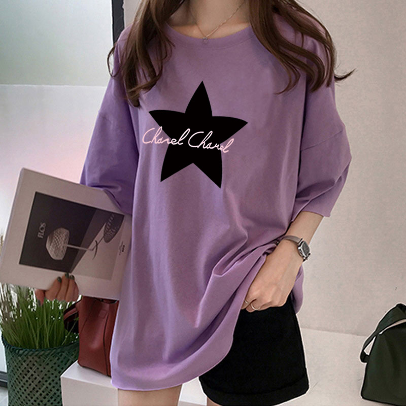 【全十色】中長款韓版寬鬆卡通印花短袖-lululam