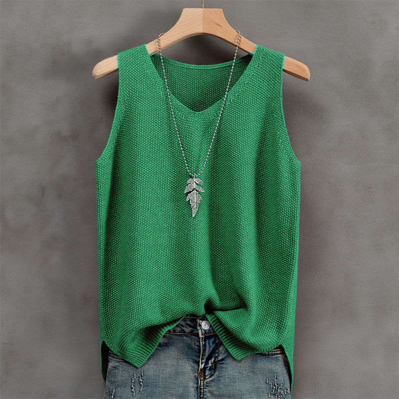 針織冰絲涼爽透氣V領寬鬆吊帶背心-lululam