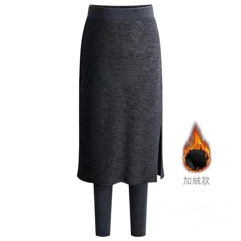 休閒簡約百搭外穿加絨/薄款假兩件裙褲-lululam