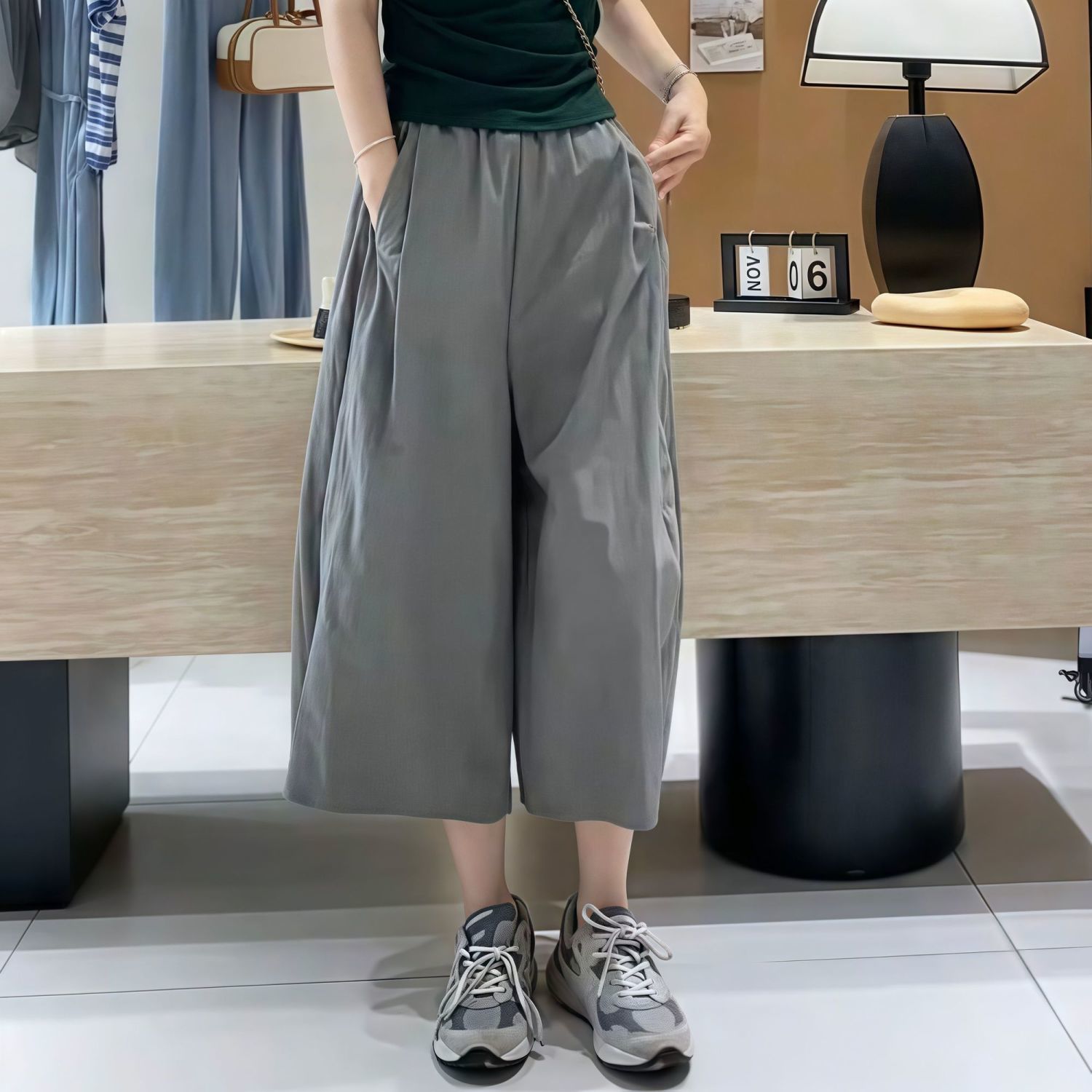 百搭過膝寬鬆顯瘦七分闊腿褲