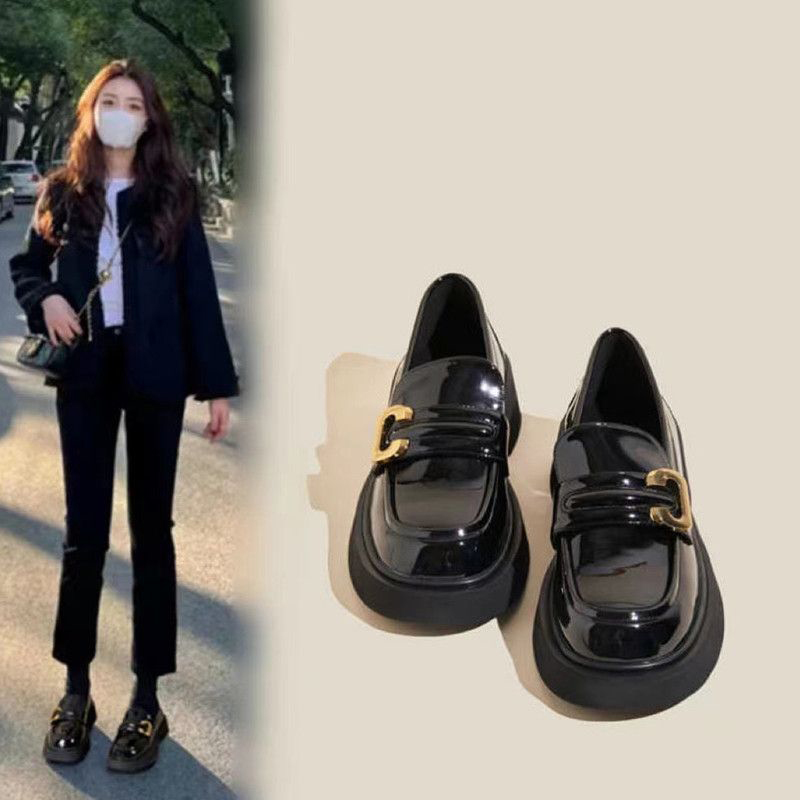 英倫風復古百搭厚底樂福鞋小皮鞋圓頭單鞋-lululam