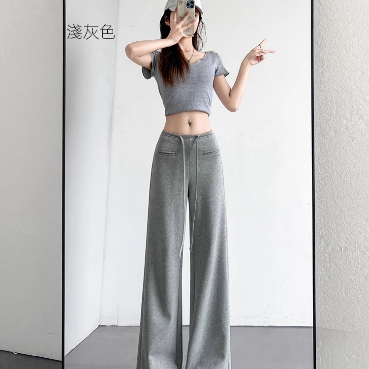 美式微喇高腰顯瘦垂感休閑衛褲慵懶闊腿褲-lululam