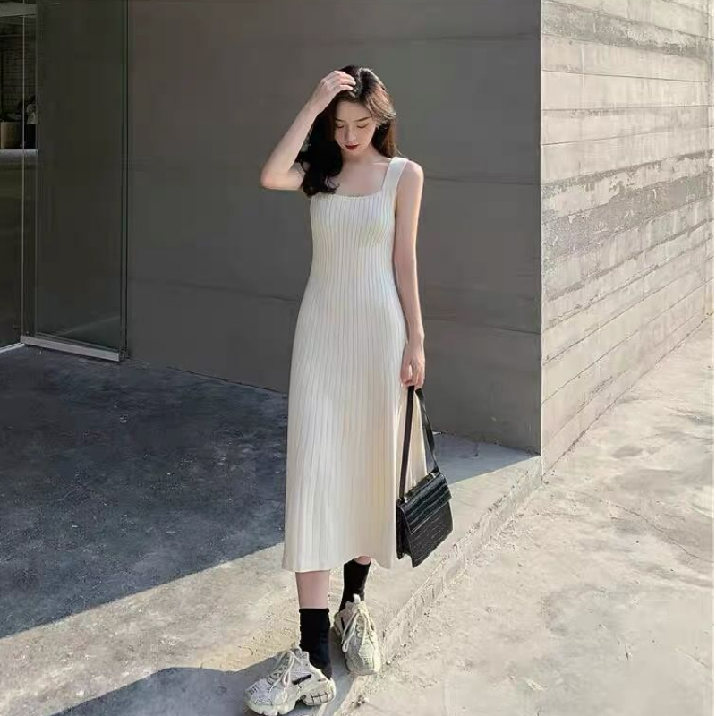 【單件/套裝】日系復古菱格圓領毛衣+針織吊帶連衣裙兩件套