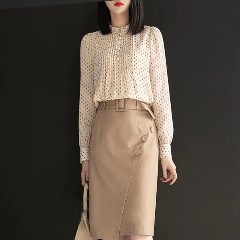 氣質寬鬆長袖時尚洋氣雪紡襯衫-lululam