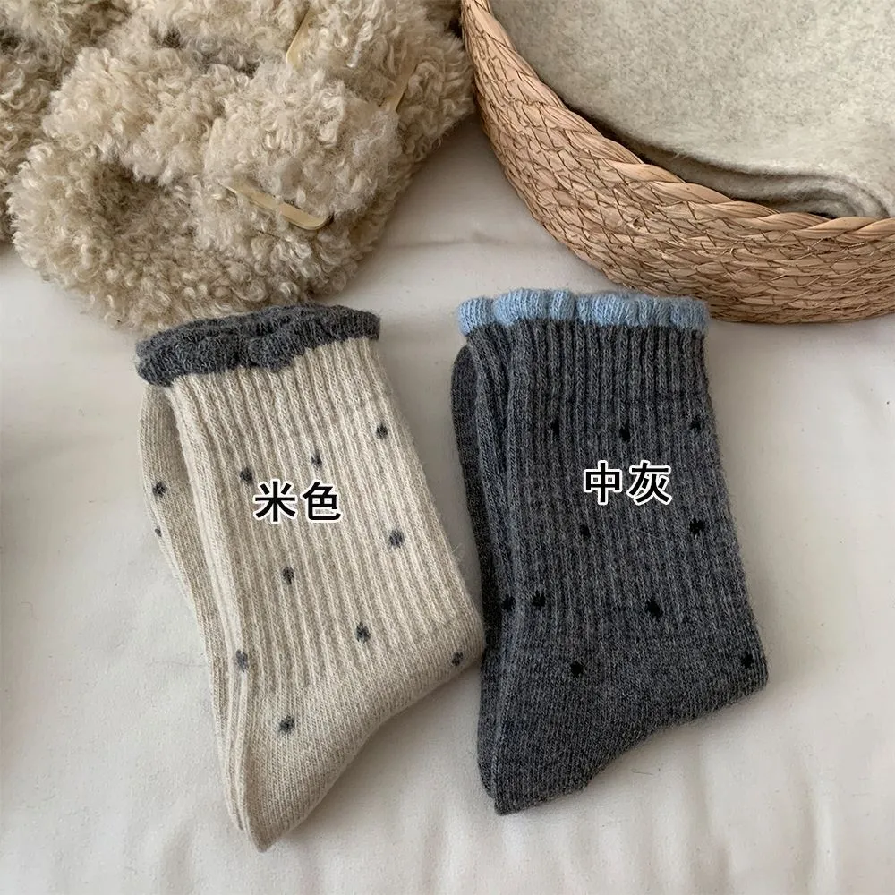 溫柔花邊可愛波點百搭堆堆百搭中筒棉襪