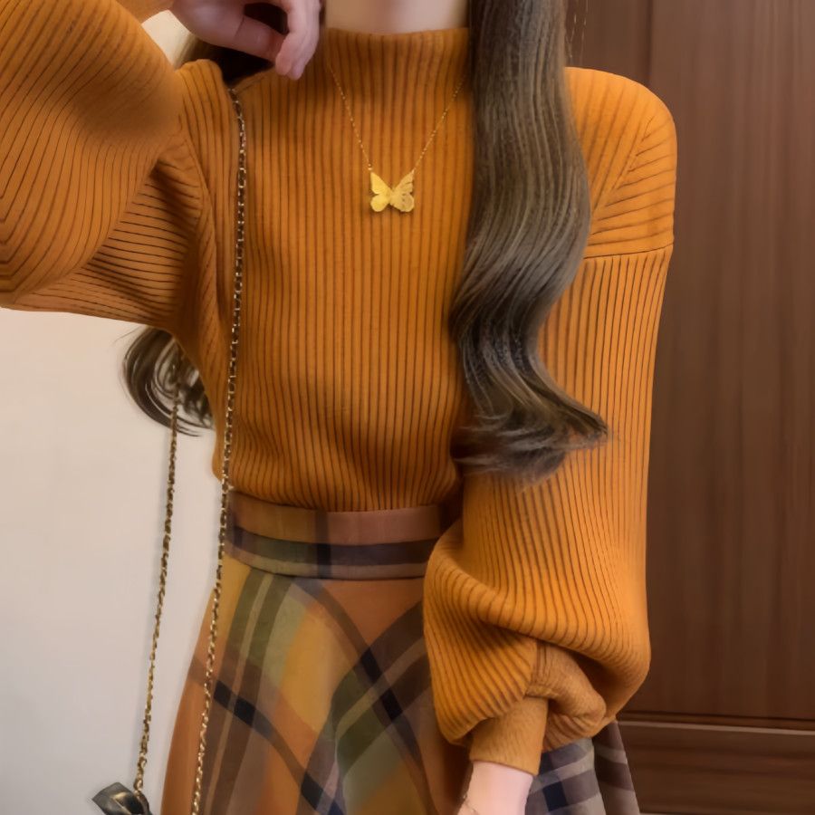 【單件/套裝】法式復古溫柔風氣質針織毛衣+格紋半身裙兩件套