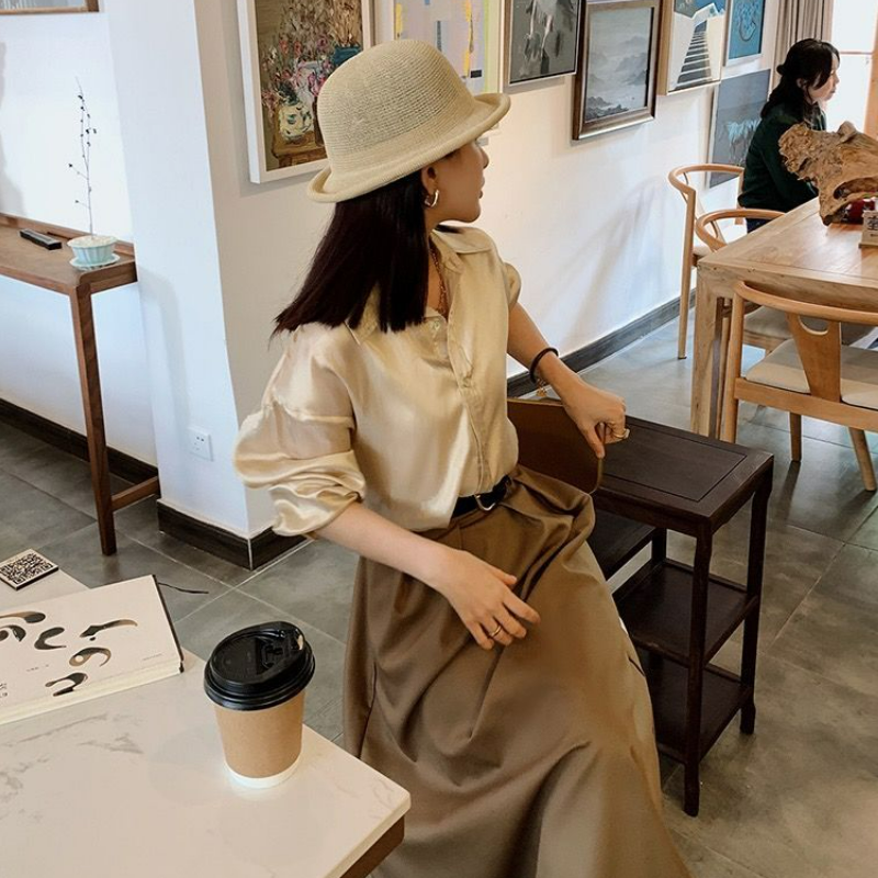 【單件/套裝】氣質通勤襯衫+輕熟半身裙兩件套裝-lululam