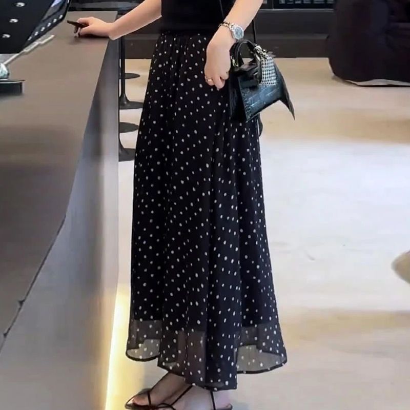 法式波點氣質時尚大擺a字半身裙-lululam